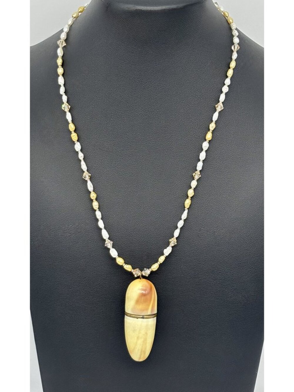 Artisan-Made Freshwater Pearl Swarovski Crystals Necklace W/Vintage Etui Pendant - Picture 2 of 16